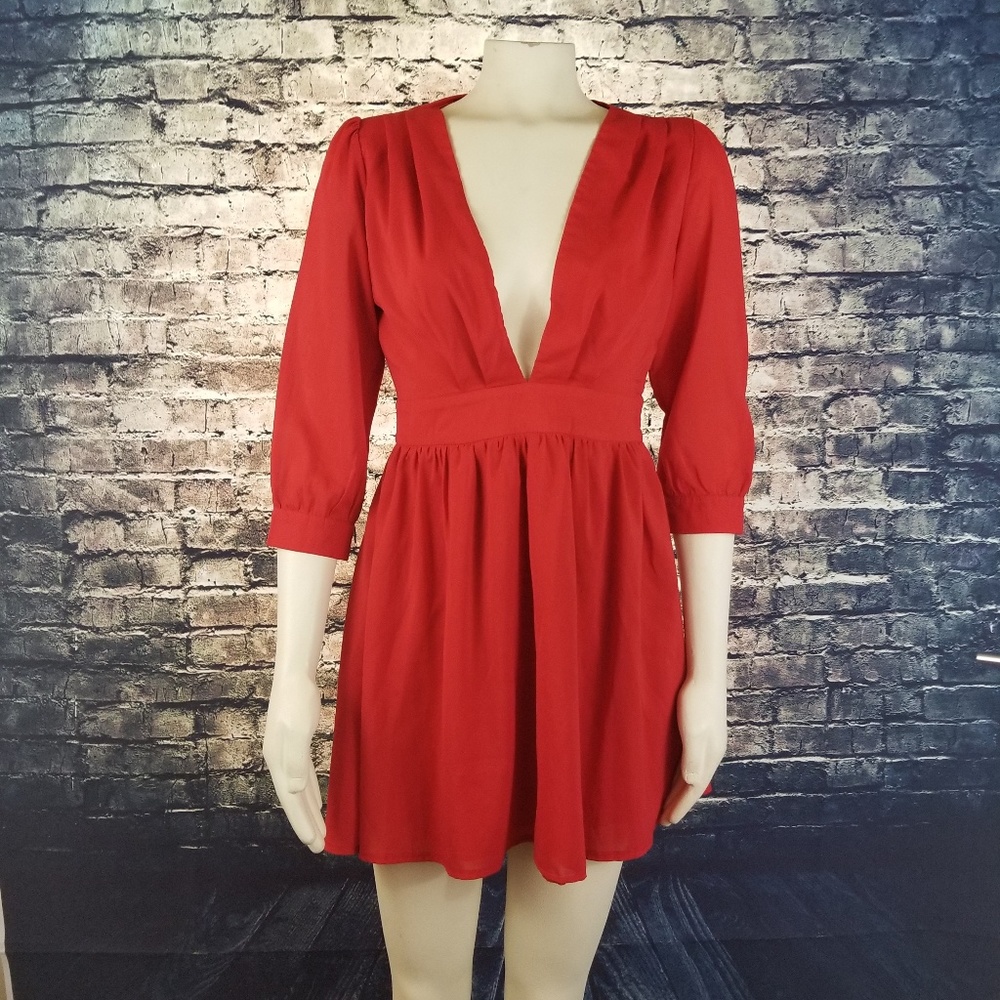 Tobi Mini Halter Deep V Open Back Dress
